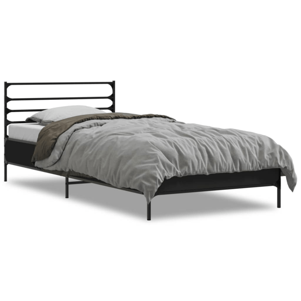 Black Engineered Wood Bed Frame, Small Single, Durable Design