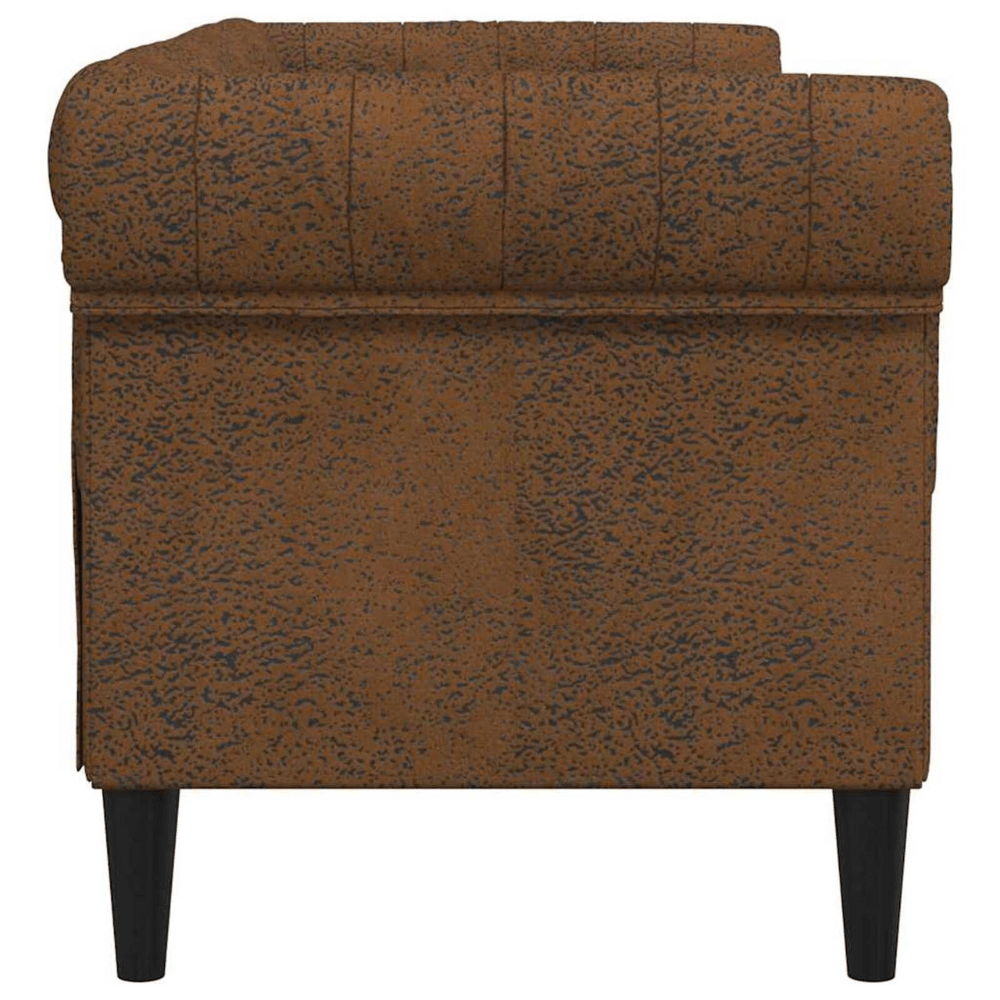 Elegant Brown Chesterfield Sofa – 100% Polyester Fabric, Plywood & Solid Wood Frame