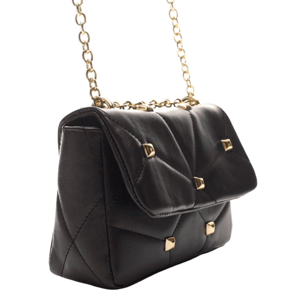 Elegant Quilted Genuine Black Leather Shoulder Bag - Image 3