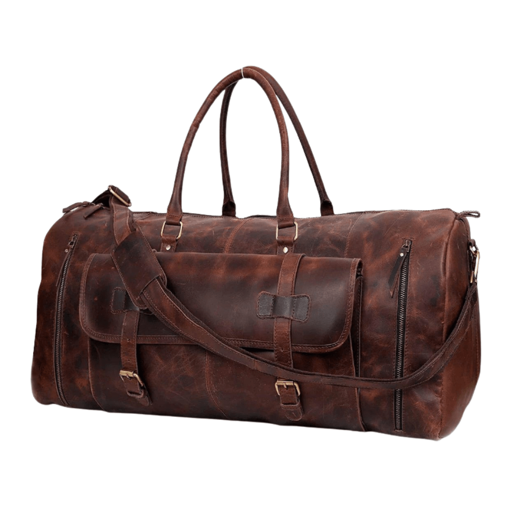 Genuine leather duffel bag | Travel overnight weekend leather bag for men