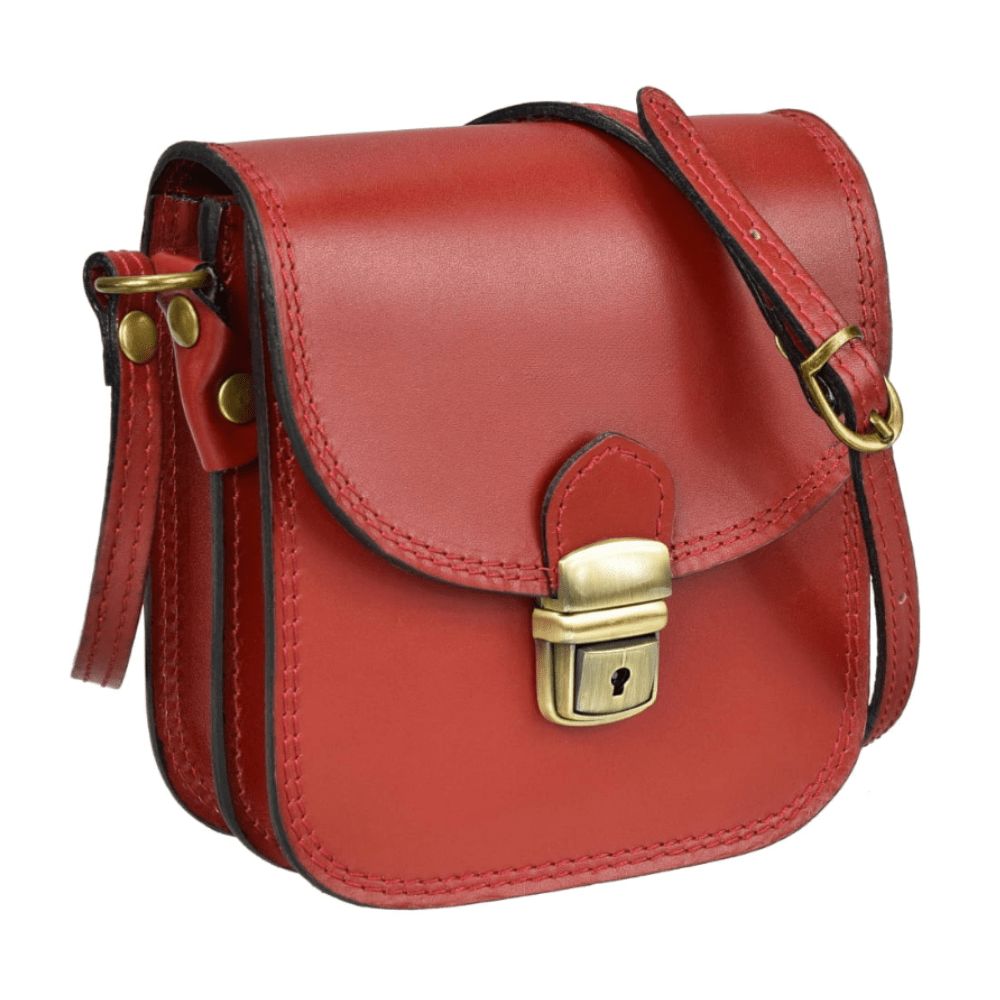 Red Leather Satchel Crossbody Bag – Small Vintage Style - Image 2