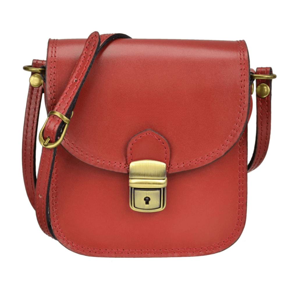 Red Leather Satchel Crossbody Bag – Small Vintage Style